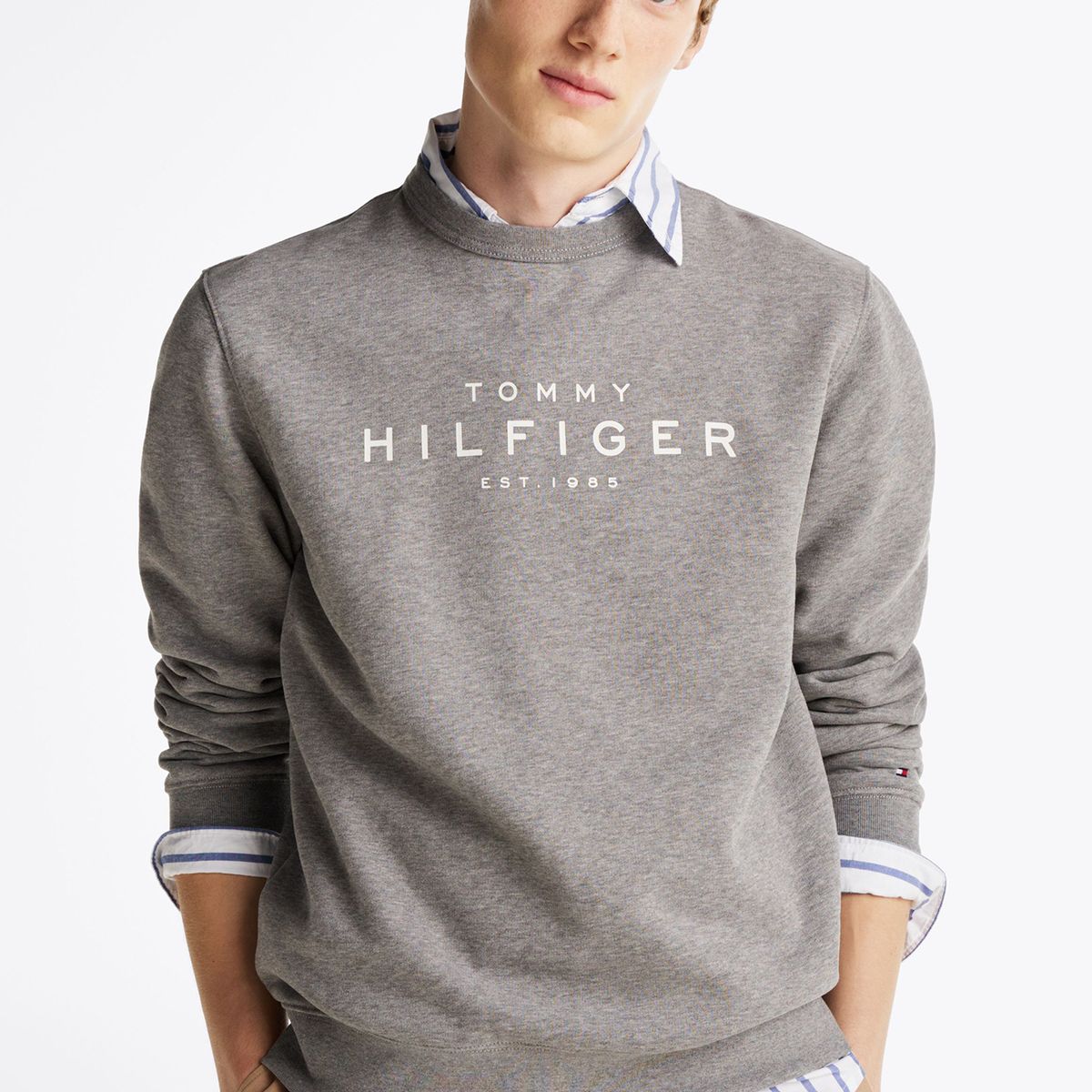 TOMMY HILFIGER - Polerón Solid Con Logo Gris Tommy Hilfiger