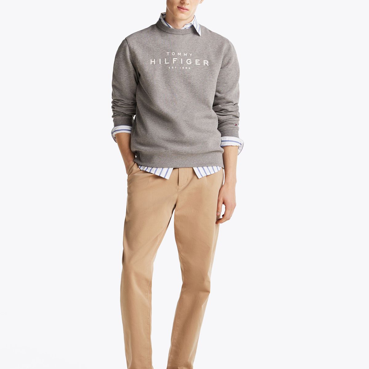 TOMMY HILFIGER - Polerón Solid Con Logo Gris Tommy Hilfiger