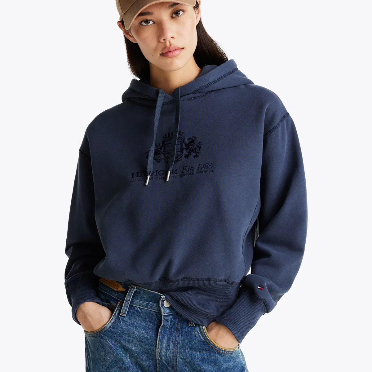 TOMMY HILFIGER - Polerón Hoodie Logo Varsity Bordado Azul Tommy Hilfiger