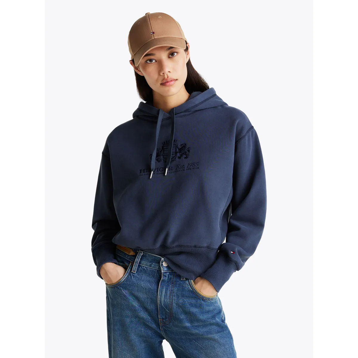 TOMMY HILFIGER - Polerón Hoodie Logo Varsity Bordado Azul Tommy Hilfiger