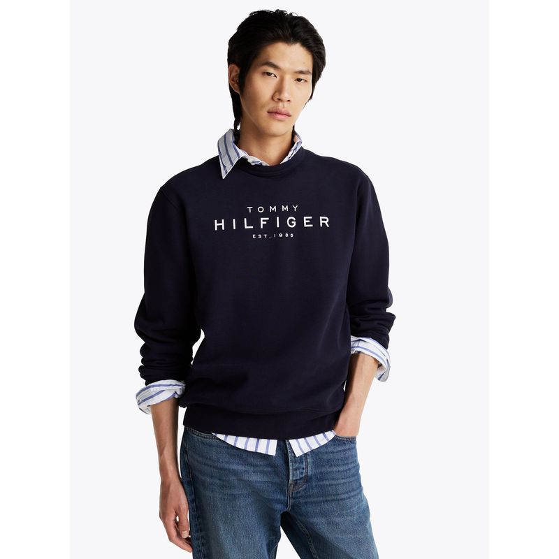 TOMMY HILFIGER - Polerón Solid Con Logo Azul Tommy Hilfiger