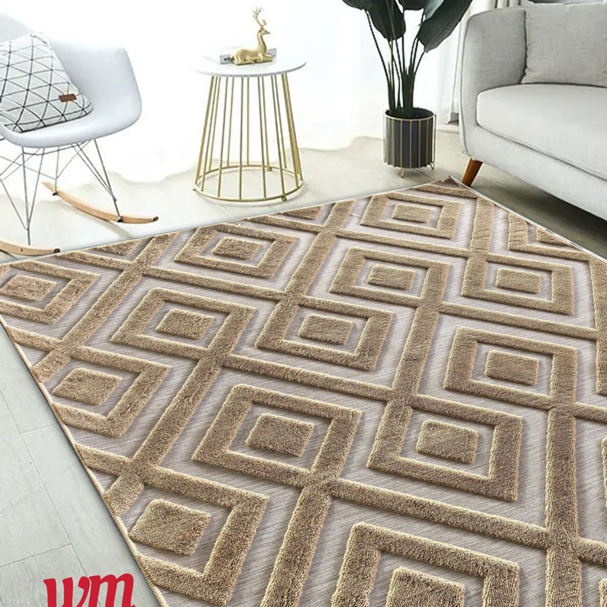 GENERICO - ALFOMBRAS JACQUARD TEXTURIZADA DISEÑO NORDICO CAFE 160X200CM