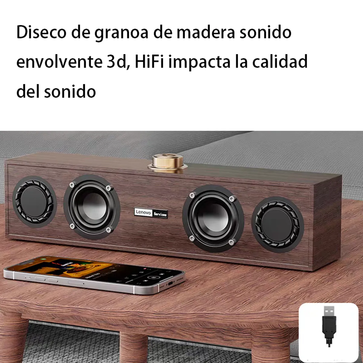 LENOVO - Parlante Grano de maderaLenovo C02  Bluetooth 5.2 Acuatico-Negro