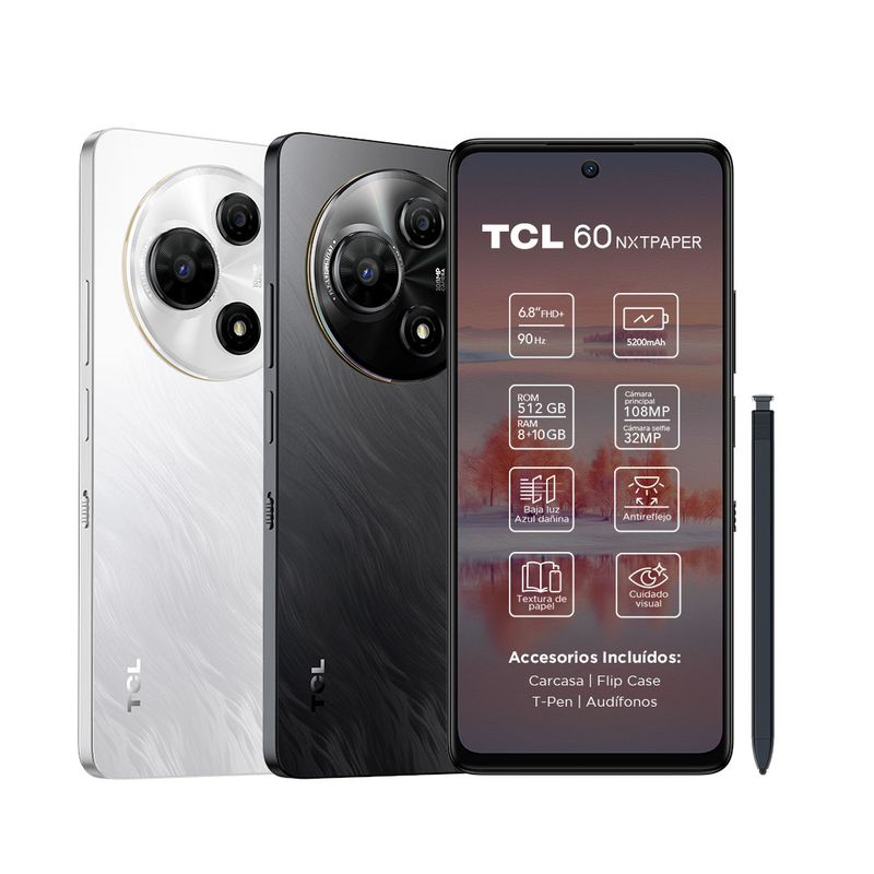 TCL - Smartphone TCL 60 NXTPAPER 512GB + Lápiz + Flip Case Blanco