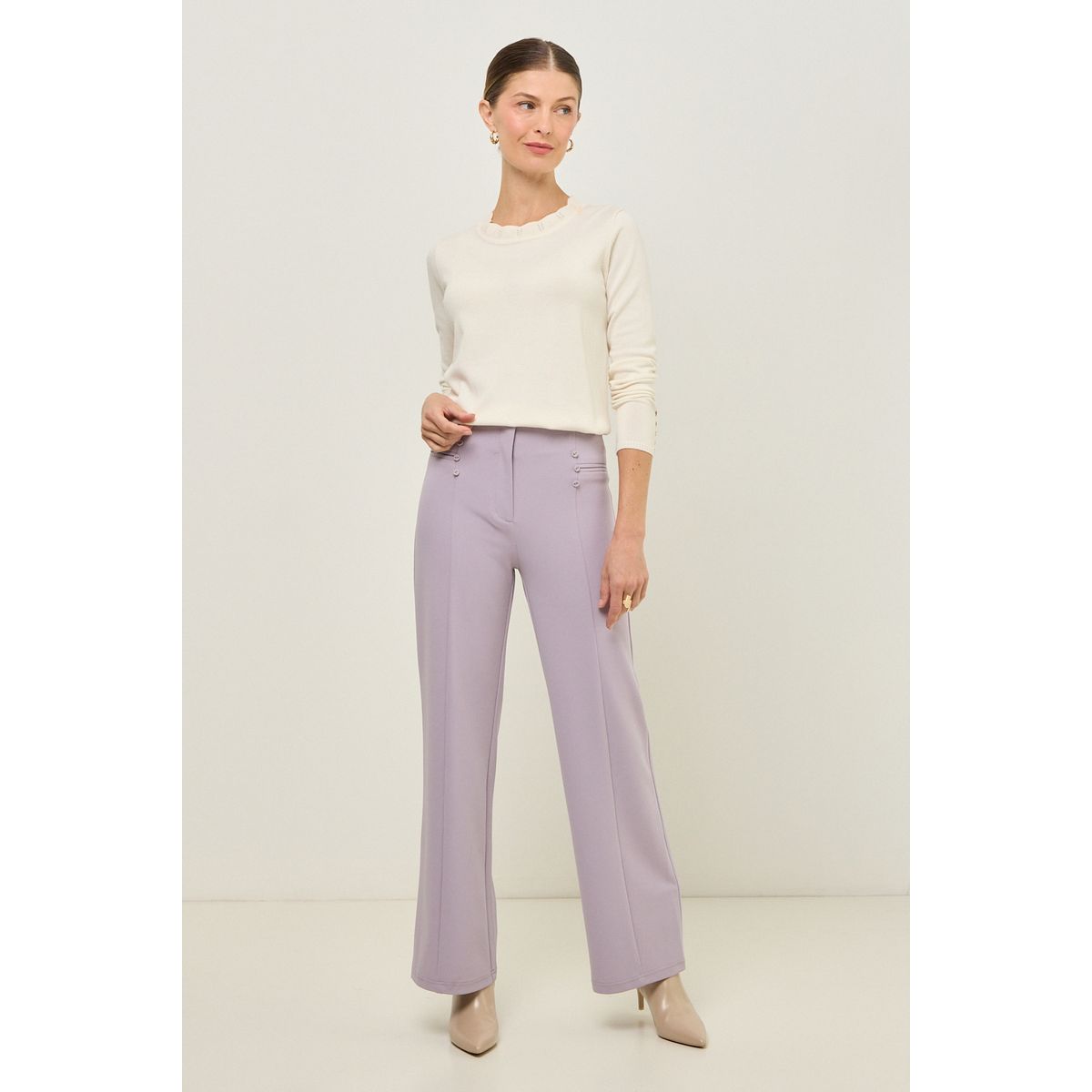 MA GRIFFE - Pantalon Lila Medio Mujer Magriffe
