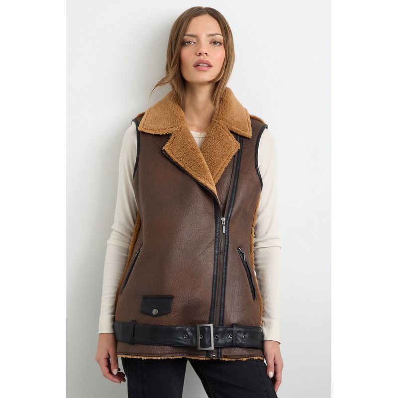 IO - Chaqueta Café Sin Mangas Mujer IO