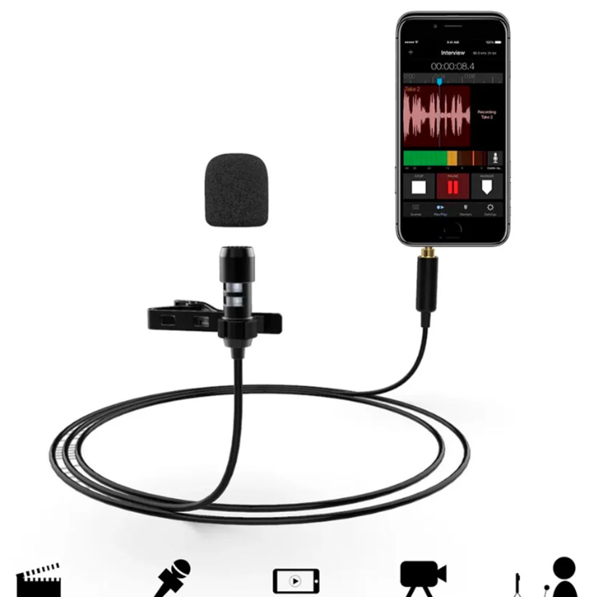FIFINE - Microfono Streaming - Fifine Lavalier  C2 - Iphone/Android - Negro