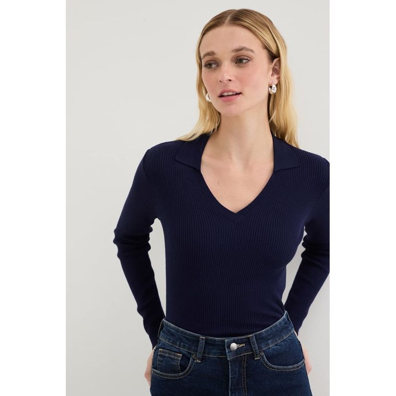 ASH - Polera Manga Larga Azul Marino Mujer Ash