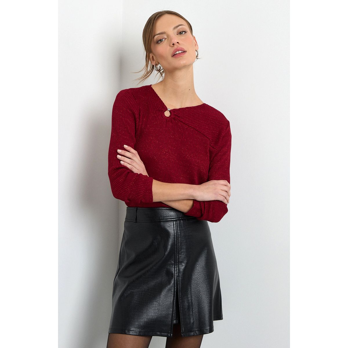 IO - Polera Manga Larga Burdeo Mujer Io