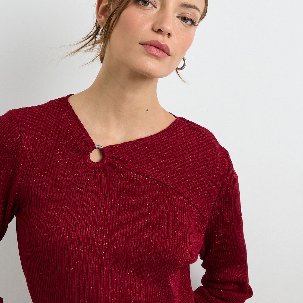 IO - Polera Manga Larga Burdeo Mujer Io