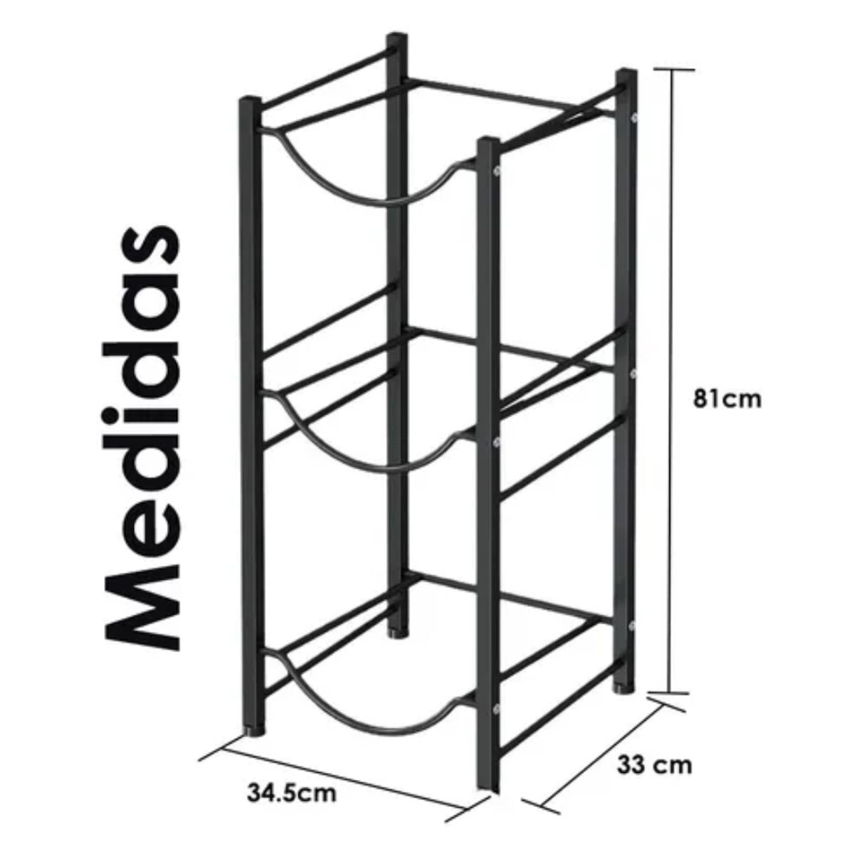HOMEBRANDT - Rack 3 Botellones 20lts Estante Organizador Bidones Agua Negro