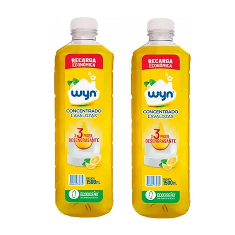 GENERICO - Pack X2 Lavalozas Concentrado Wyn 1500ml Poder Desengrasante.