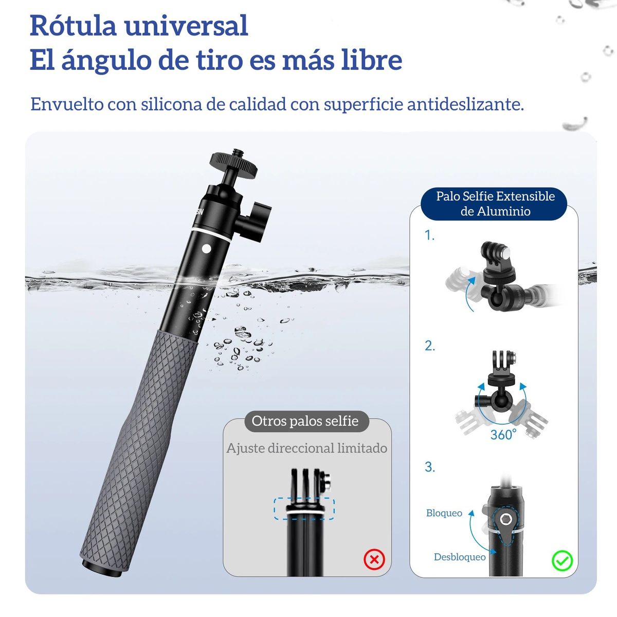 TELESIN - Bastón Selfie Aluminio 65cm para GoPro Insta360 Osmo y Otras