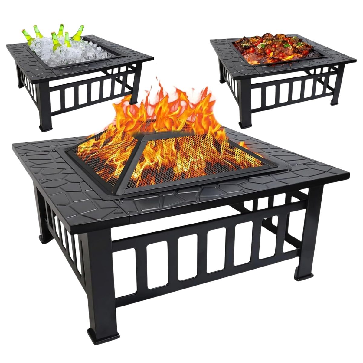 GENERICO - Brasero Parrilla Premium Para Leña O Carbón Con Tapa 3 En 1