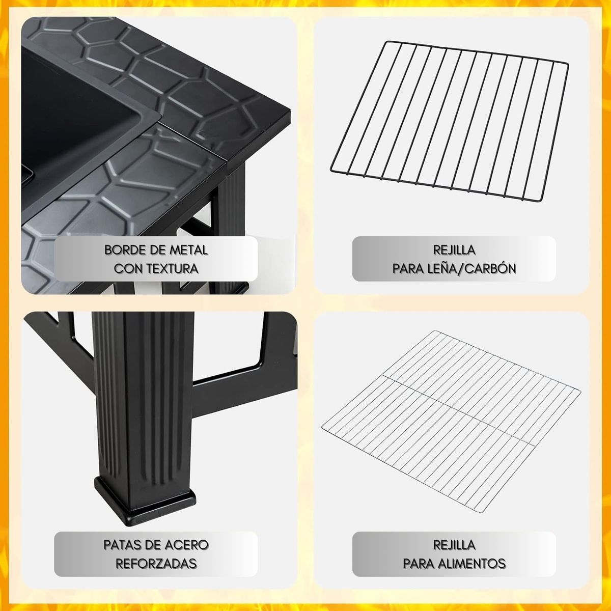 GENERICO - Brasero Parrilla Premium Para Leña O Carbón Con Tapa 3 En 1
