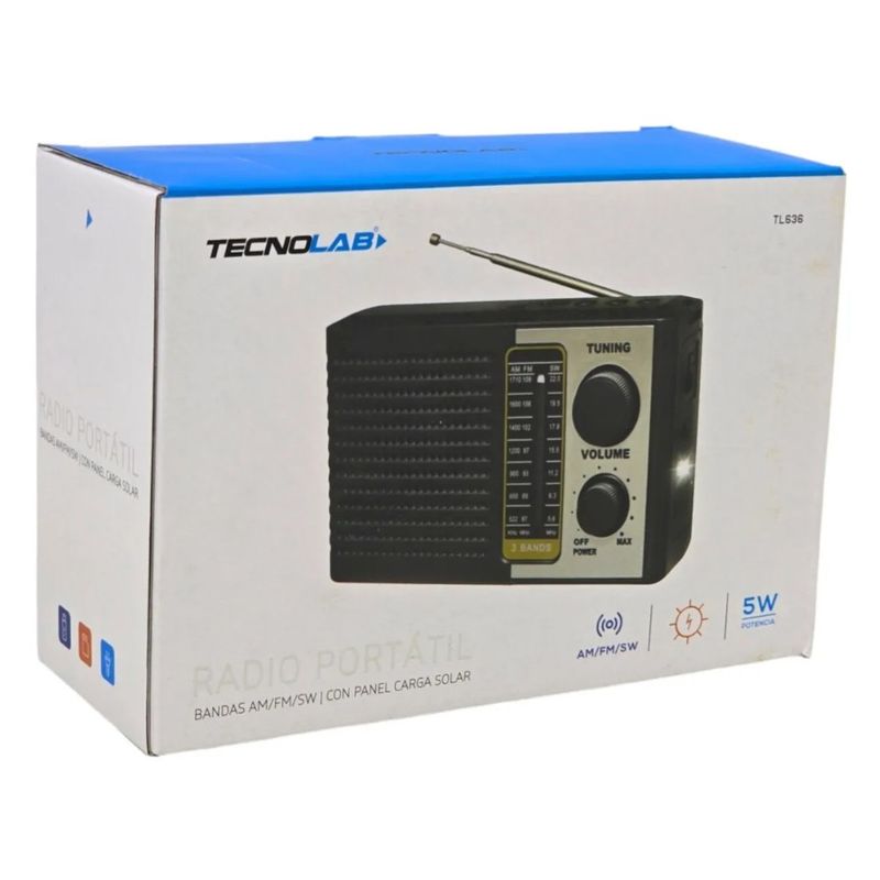 TECNOLAB - Radio Solar Recargable Tecnolab Tl636 Usbsd Linterna