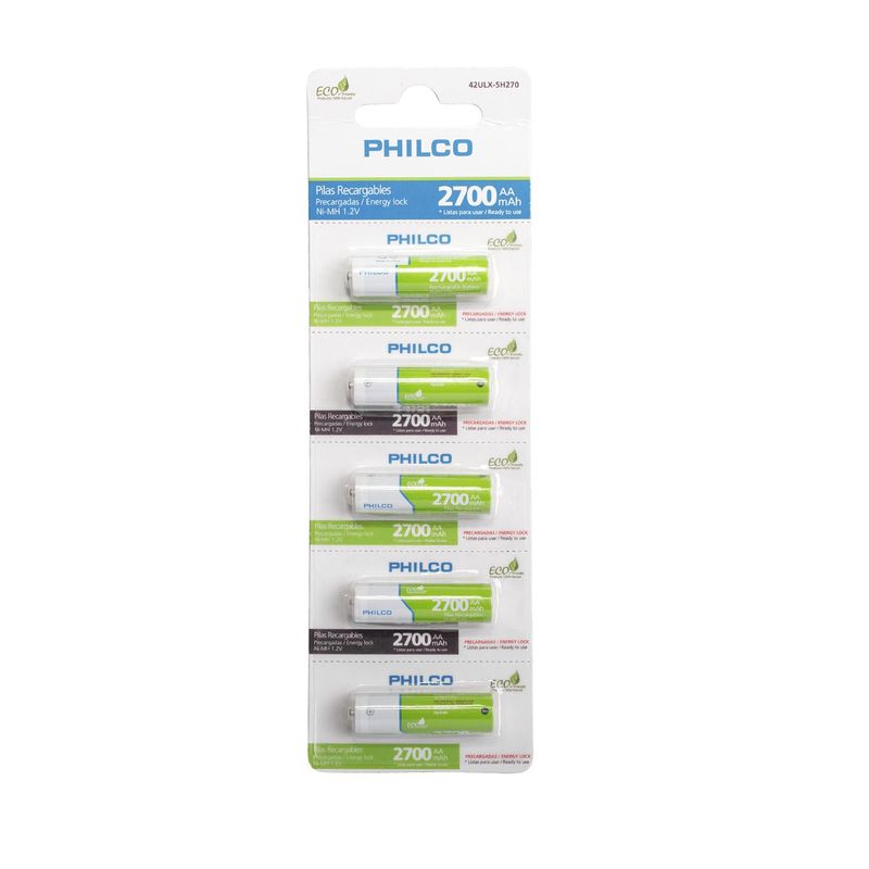 PHILCO - PILAS PRE-CARGADAS BLISTER 5 PILAS AA 2700 MAH