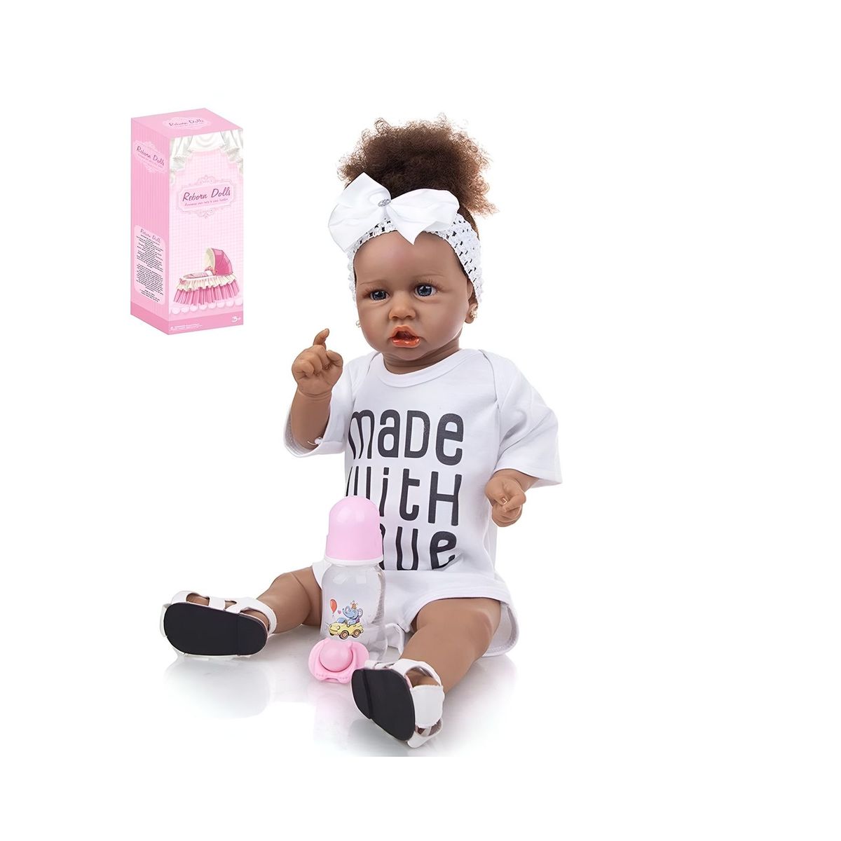 GENERICO - Muñeca niña Morena con biberon