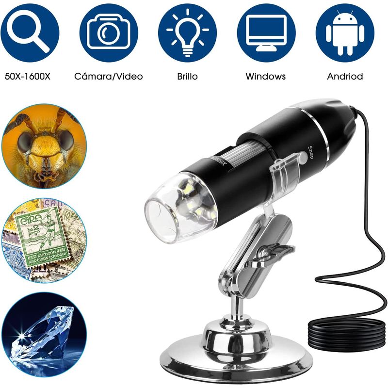 PUREPOWER - Microscopio digital inalámbrico USB HD cámara de inspección 1000x