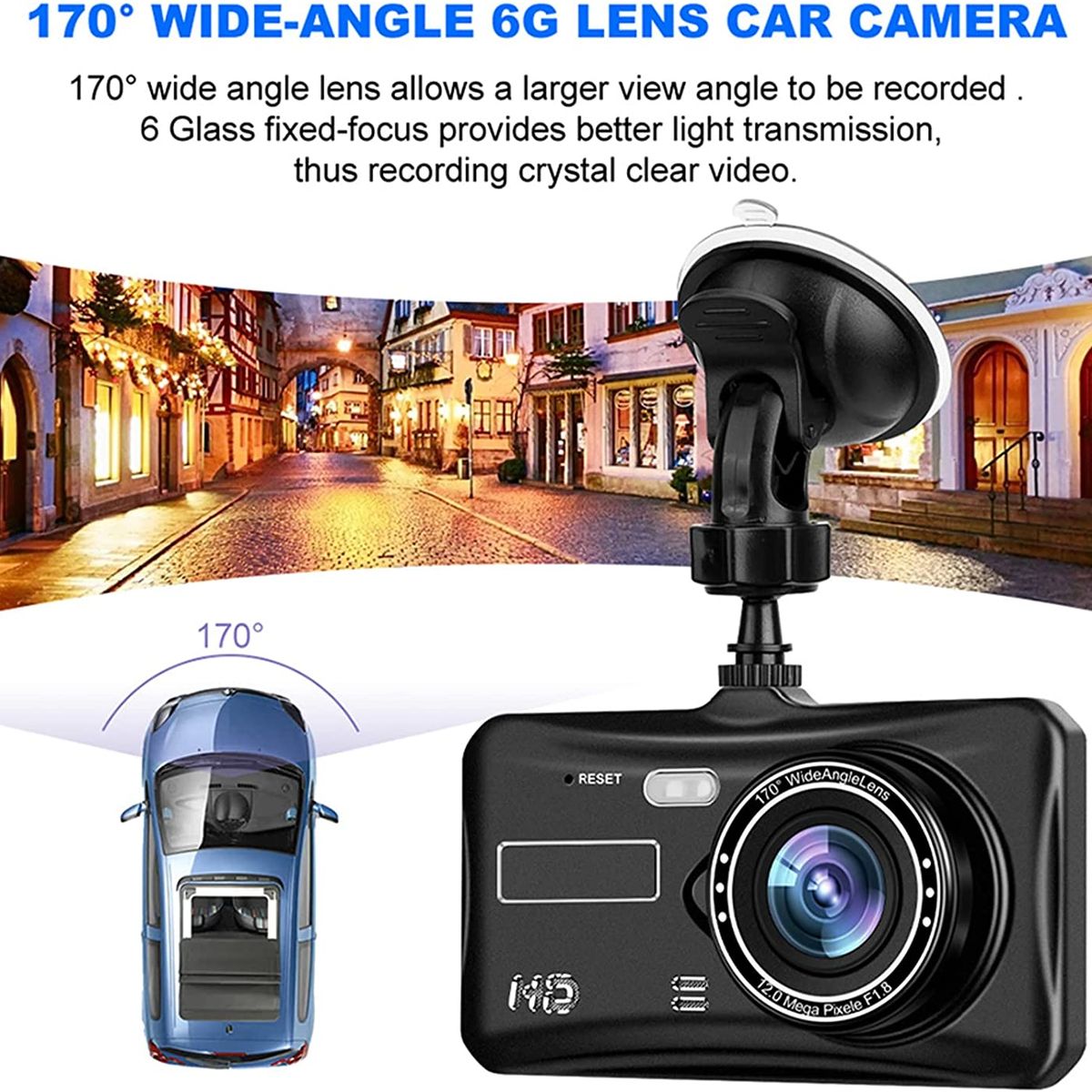 PUREPOWER - Cámara DVR para Automóvil DS04 Full HD 1080p - Negro