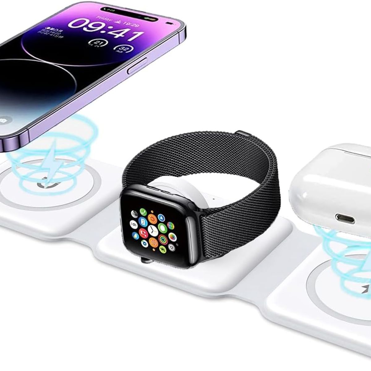 PUREPOWER - Cargador inalámbrico Plegable 3en1 rápida magnética Samsung Galaxy