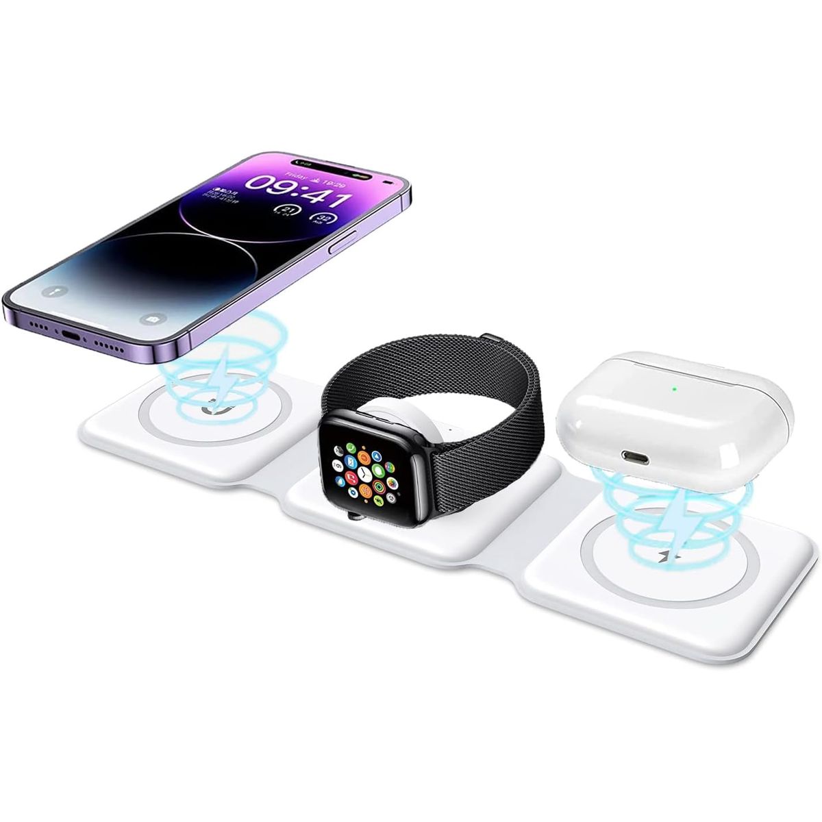 PUREPOWER - Cargador inalámbrico Plegable 3en1 rápida magnética Samsung Galaxy