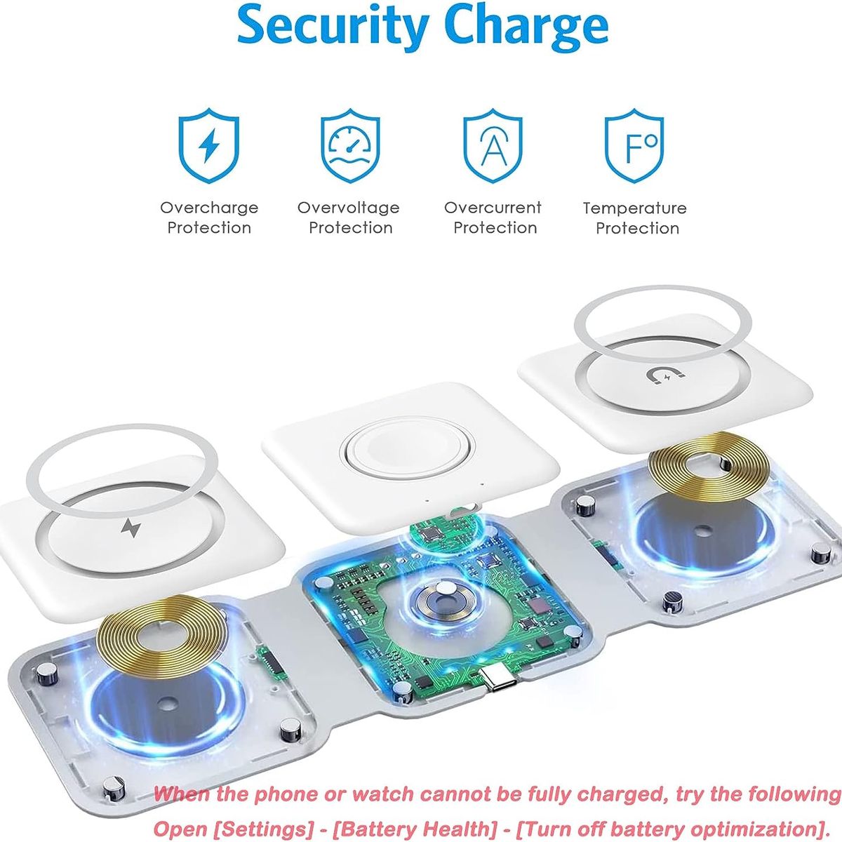 PUREPOWER - Cargador inalámbrico Plegable 3en1 rápida magnética Samsung Galaxy