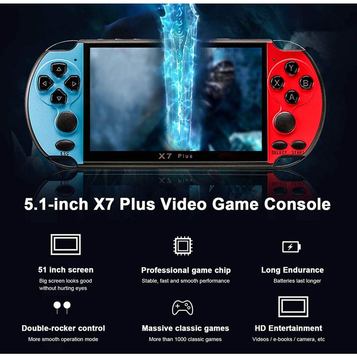 PUREPOWER - Consola retro de videojuegos X7 Plus 8GB 5.1 pulgadas pantalla - Azul.