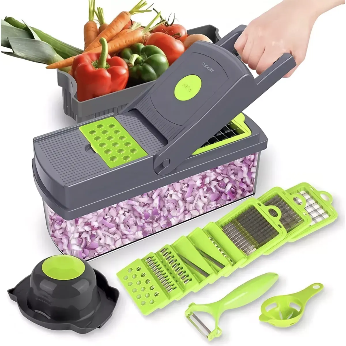 MOMO - Rallador Picador Cortador Frutas Y Verduras Multiuso 14 En 1 Agregar a favoritos