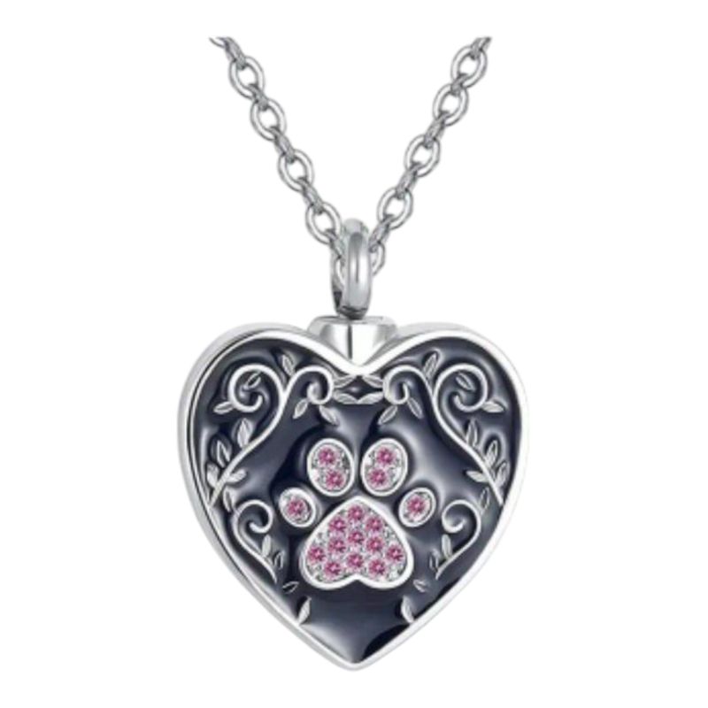 GENERICO - Collar relicario cremación urna corazón huellita rosa