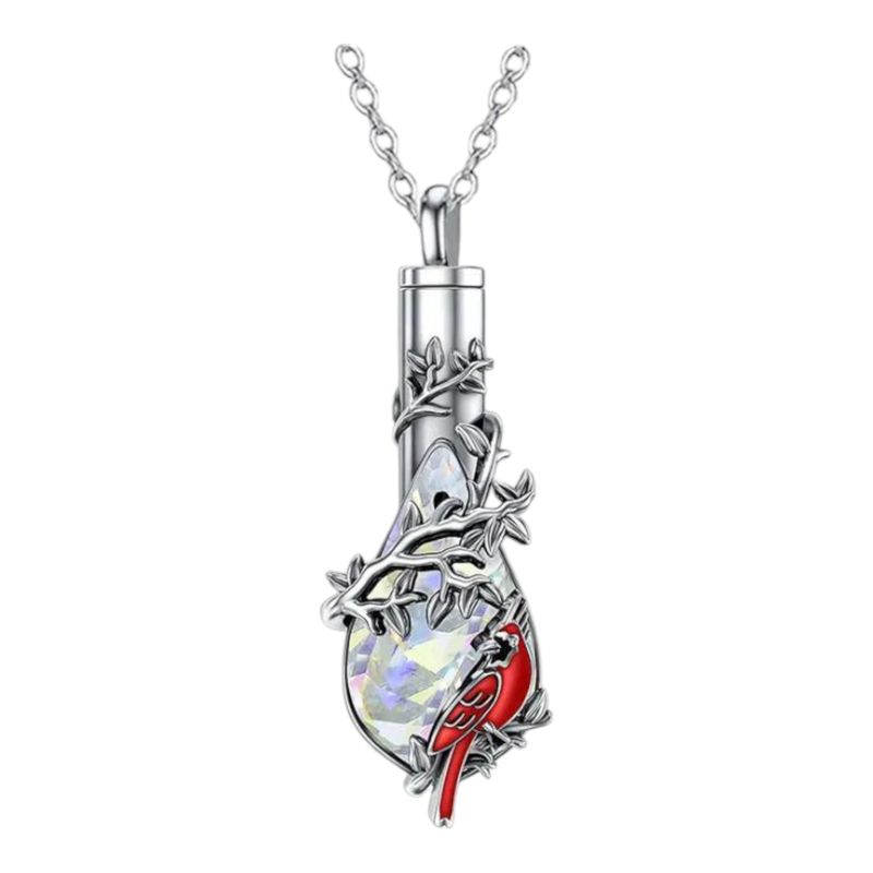 GENERICO - Collar relicario cremación urna cristal cardenal