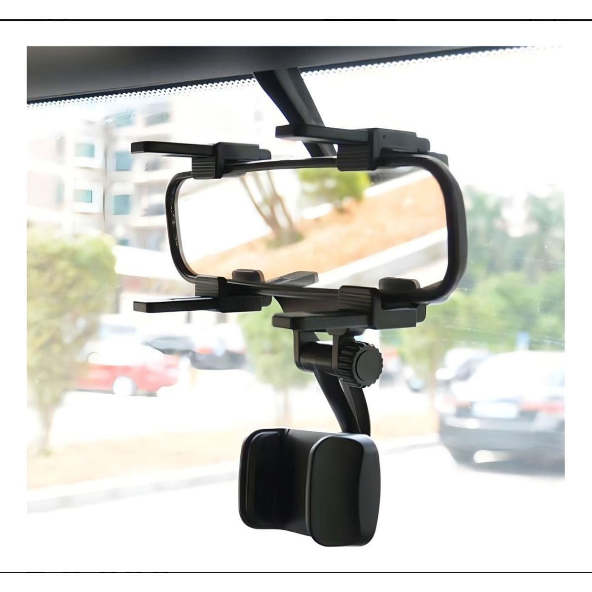 GENERICO - Soporte De Teléfono Porta Celular Auto Retrovisor Universal Color Negro.