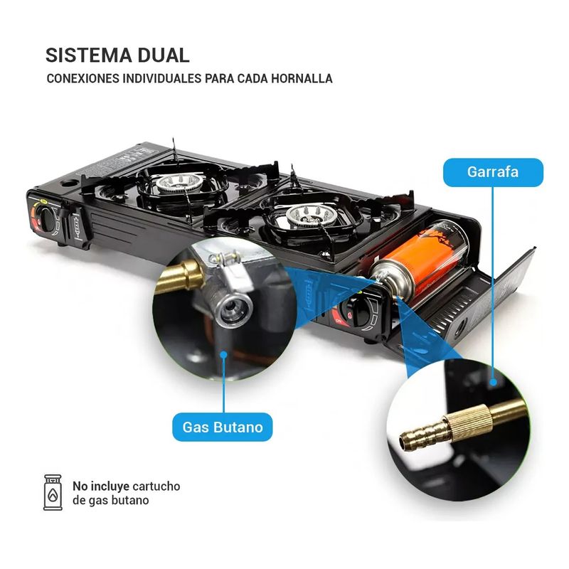 GENERICO - Estufa Camping Portátil 2 Platos Con Encendido Automático