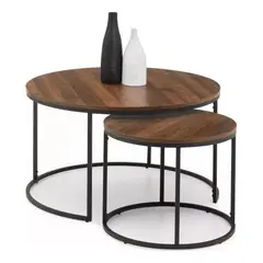 MUNDO MAGIA - Juego Mesa De Centro Lateral Living Redonda Doble Madera