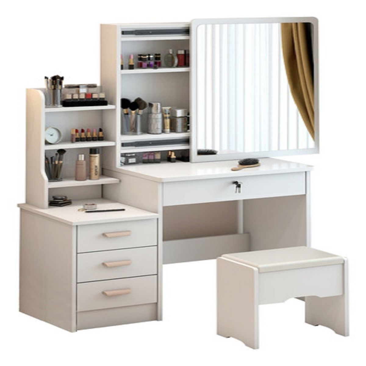 MUNDO MAGIA - Tocador Madera Con Espejo Movible 100x40x131cm Con Taburete