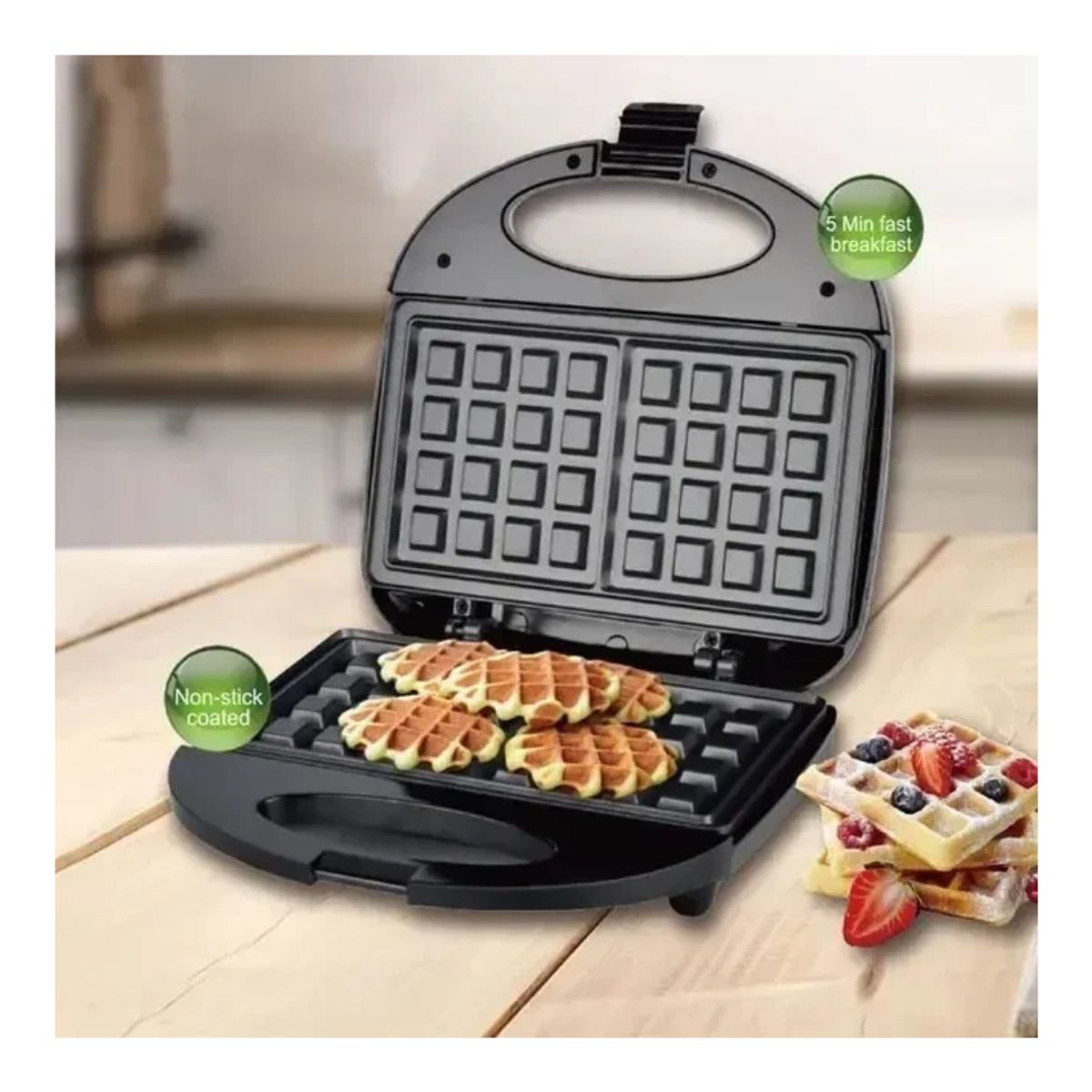 GENERICO - Waflera Maquina Para Hacer Waffles Maquina Waflera Negro