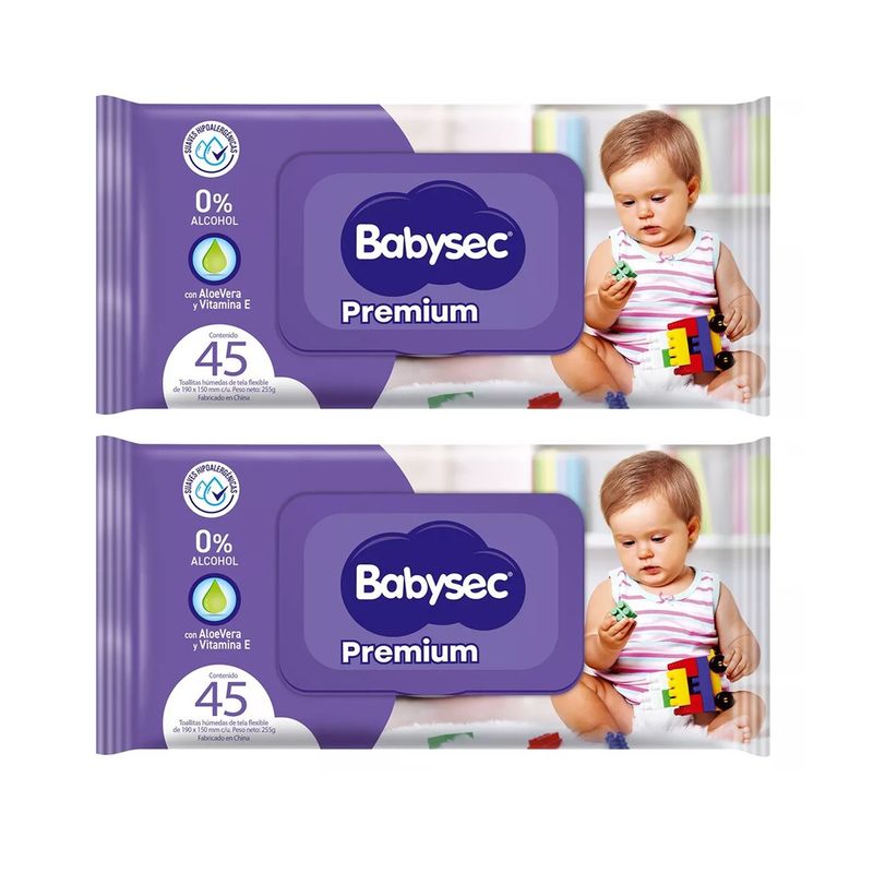 BABYSEC - X2 Toallitas Húmedas Babysec Premium Paquete 45 Toallitasc/u.-