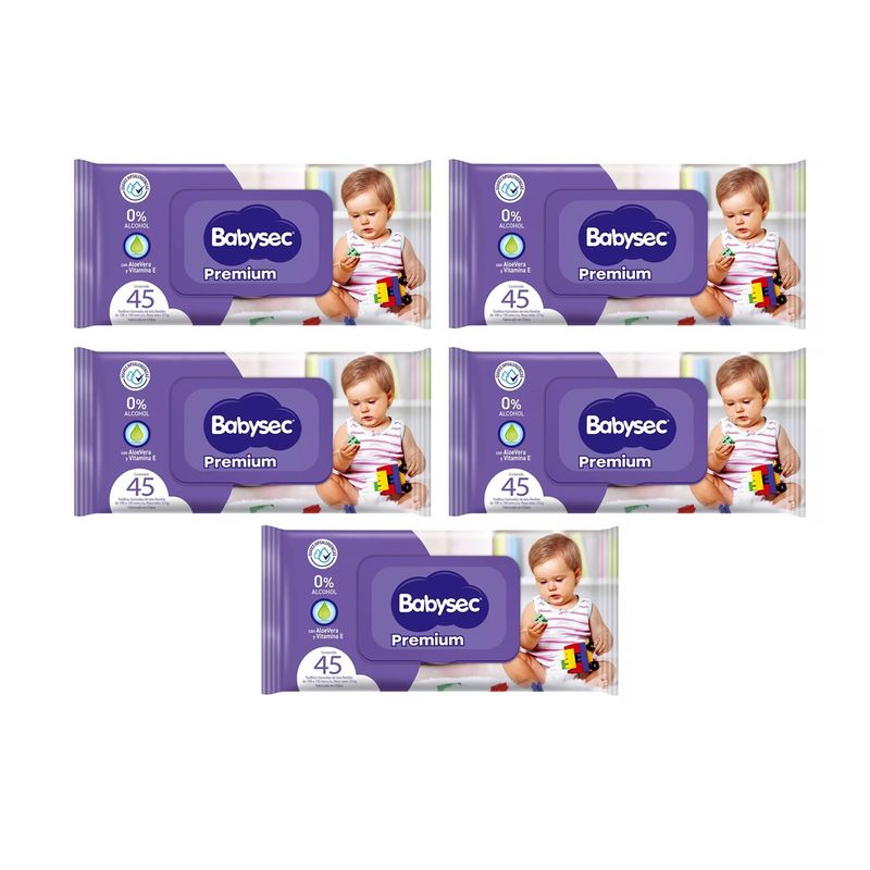 BABYSEC - X5 Toallitas Húmedas Babysec Premium Paquete 45 Toallitasc/u