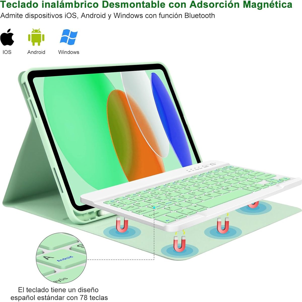 GENERICO - Funda Con Teclado Para Samsung Galaxy Tab S9+ / S9 Fe+ 12.4 Verde M