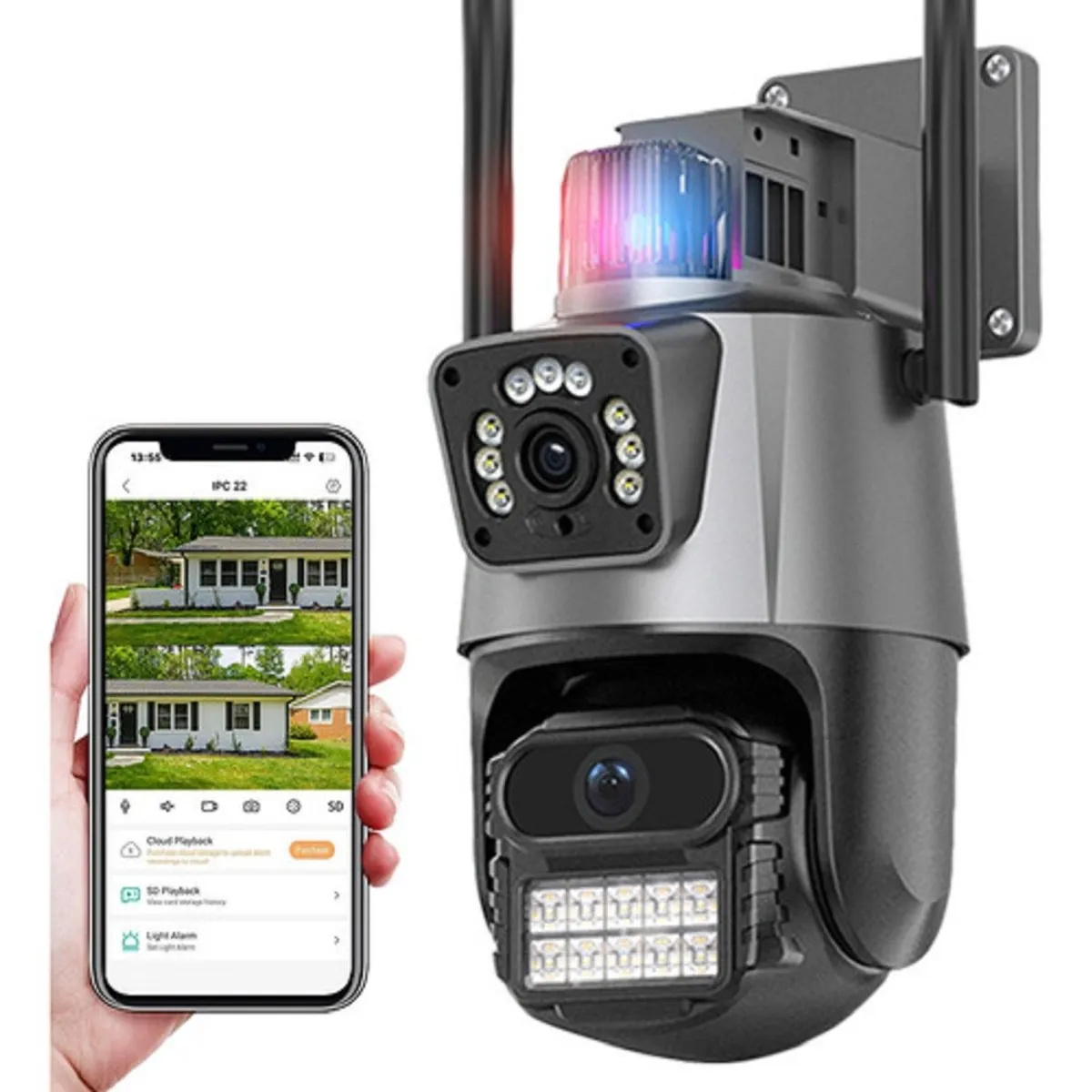 MUNDO MAGIA - Cámara De Seguridad Wifi Exterior 6mp Con Doble Lente Alexa