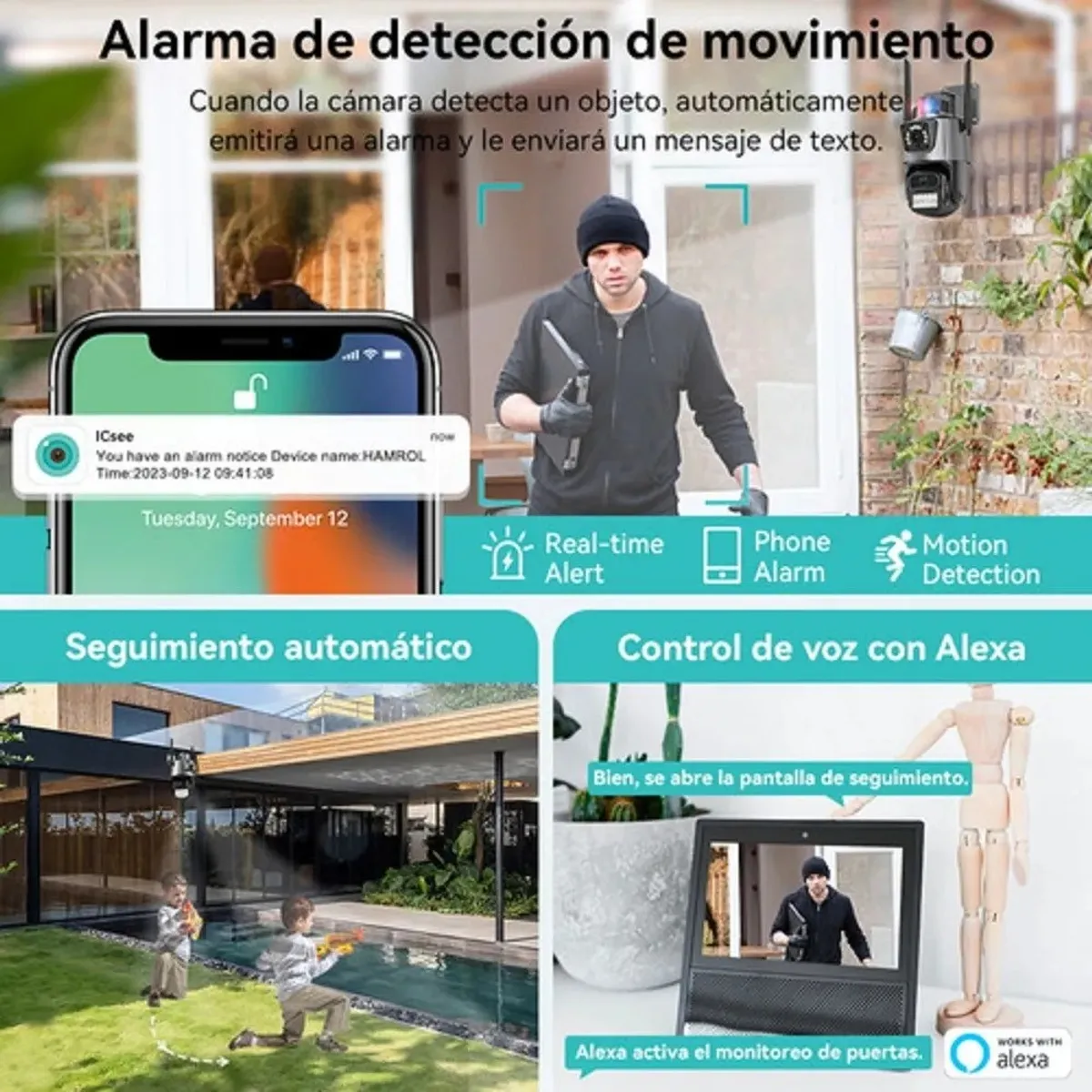 MUNDO MAGIA - Cámara De Seguridad Wifi Exterior 6mp Con Doble Lente Alexa