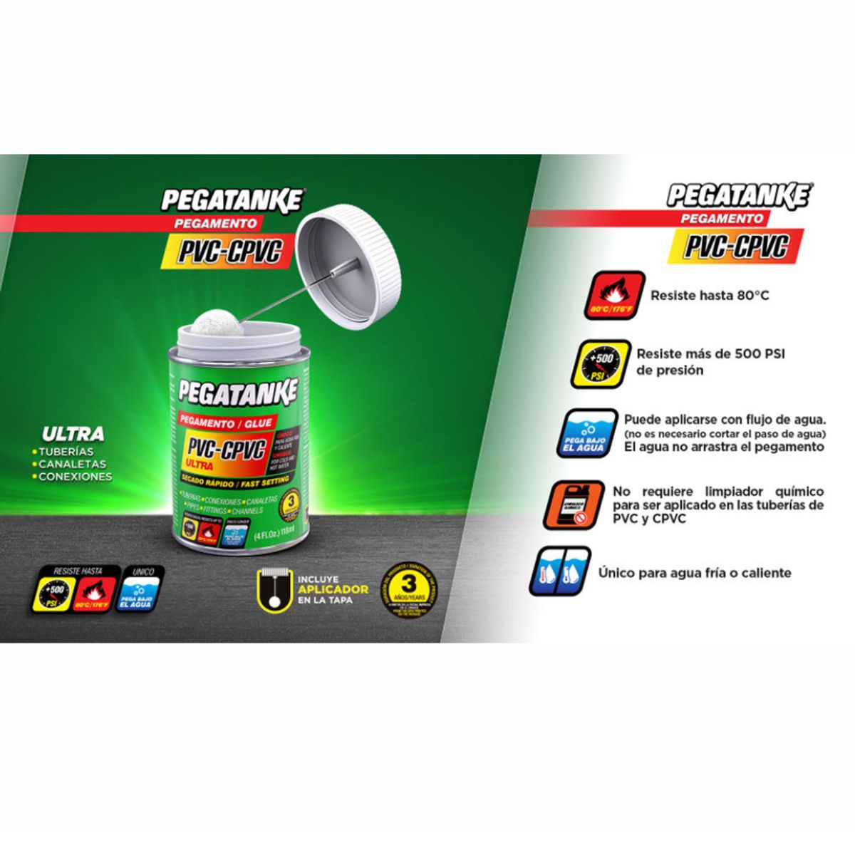 PEGATANKE - Pegamento Para Pvc Y Cpvc 118ml 4oz Pegatanke