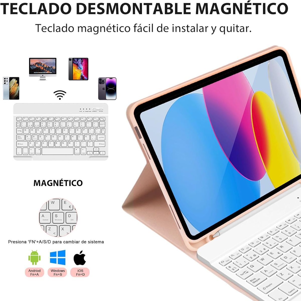 GENERICO - Funda Con Teclado Para iPad A16 11va Generación 11 Rosa Palo