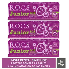 ROCS - Pack 3 Pasta Dental Junior Berry Mix 74g Sin Fluor.-