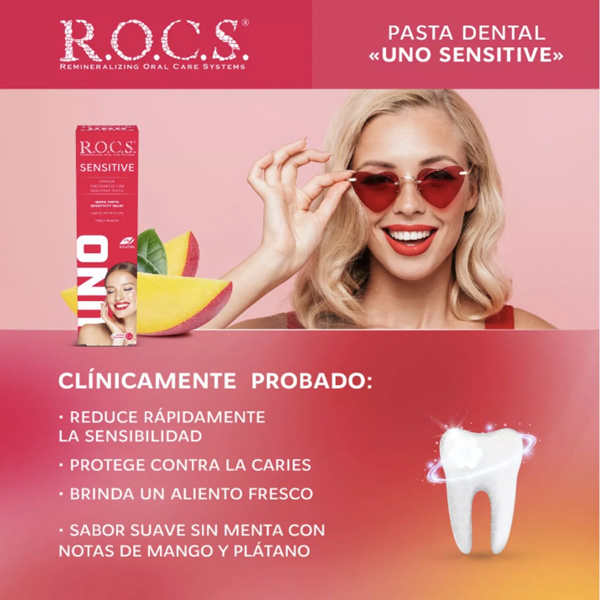 ROCS - Pack 3 Pasta Dental Sin Menta Rocs Uno Sensitive 74g Sin Fluor