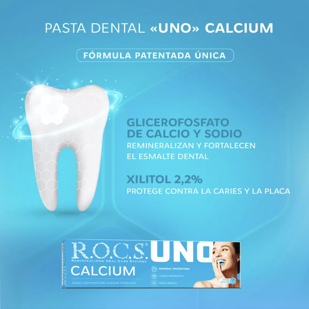 ROCS - Pack 3 Pasta Dental Anti Caries Rocs Uno Calcium 74g Sin Fluor