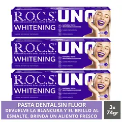 ROCS - Pack 3 Pasta Dental Blanqueadora Uno Whitening 74g Sin Fluor