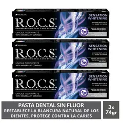 ROCS - Pack 3 Pasta Dental Blanqueadora Sensation Whitening. Sin Fluor 74g