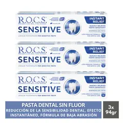 ROCS - Pack 3 Pasta Dental Sensitive Efecto Instantáneo 94g Sin Fluor