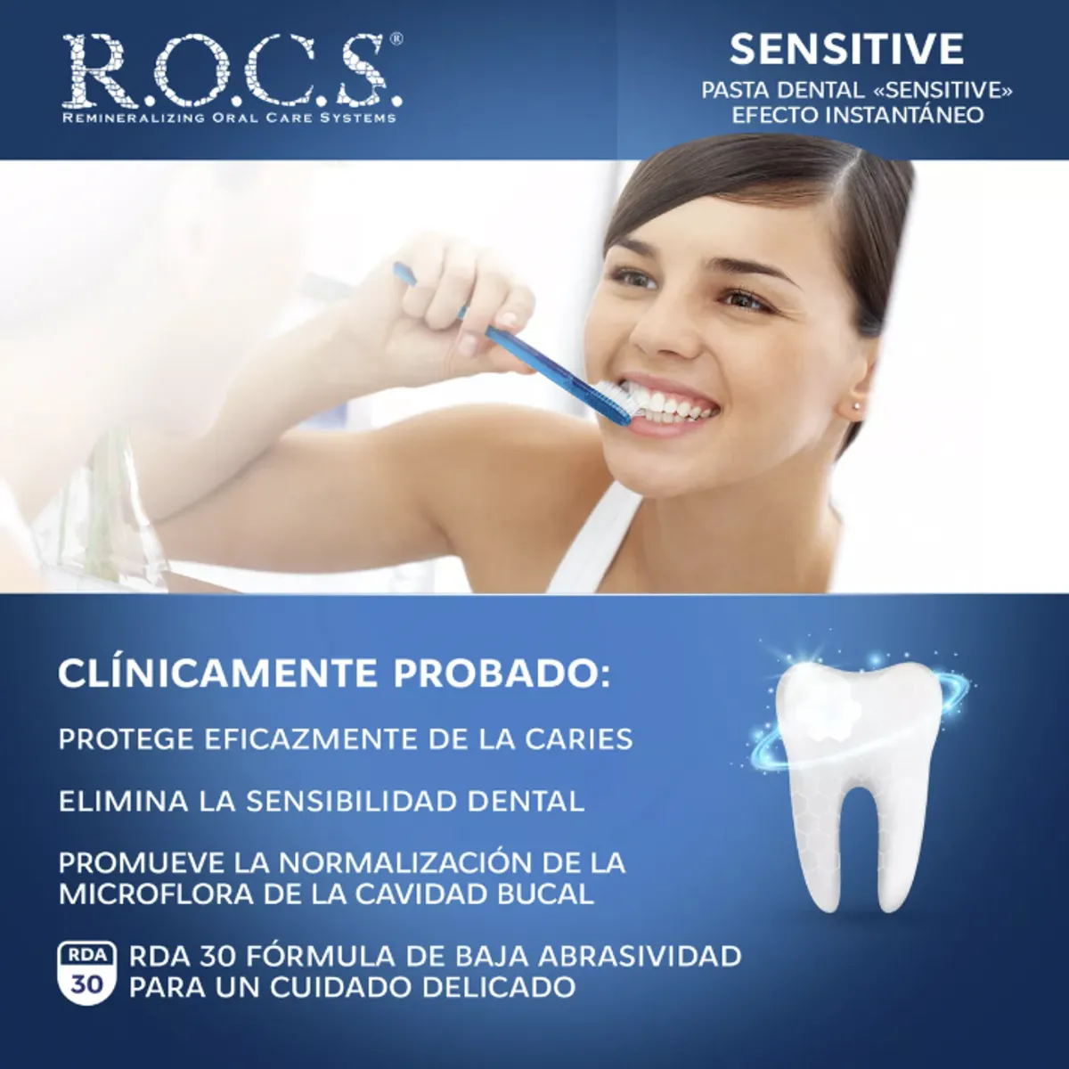 ROCS - Pack 3 Pasta Dental Rocs Sensitive Efecto Instantáneo 94g Sin Fluor